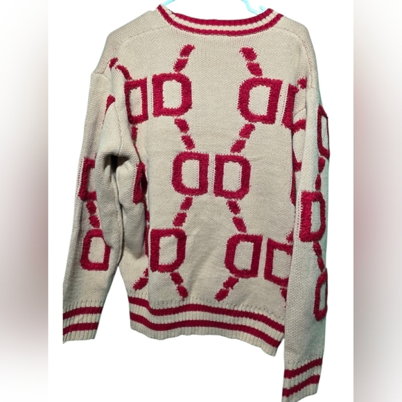 Immodel Size Large EUC Stylish Red and Cream Women's Sweater PTP 25 - Picture 2 of 4